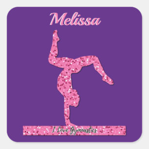 Rosa Gymnastik Girl Sparkle Balancebar Quadratischer Aufkleber
