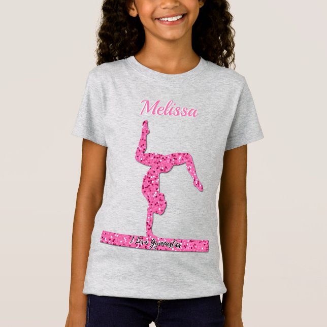 Rosa Gymnastik Girl Sparkle Balancebar T-Shirt (Vorderseite)