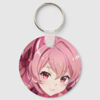 Rosa Haar Mädchen rosa Augen lächelnd Anime Manga