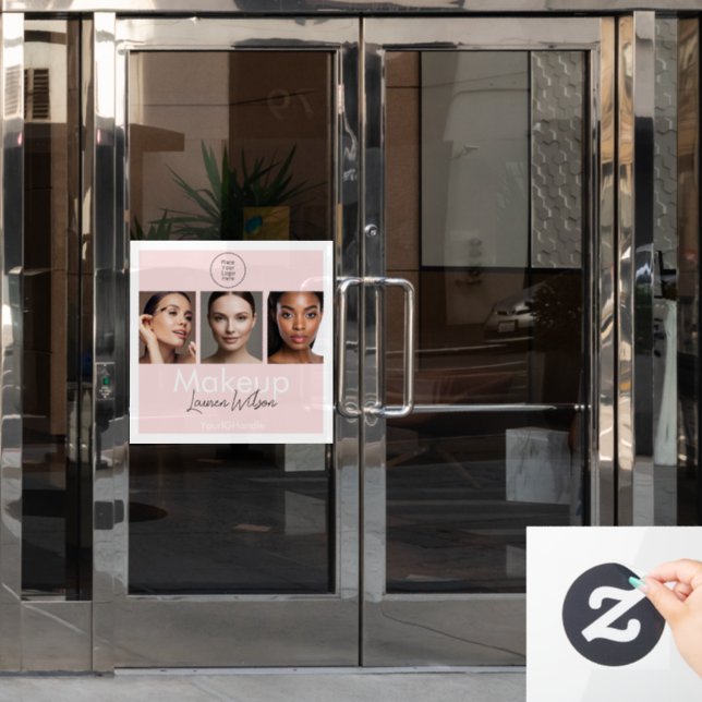 Rosa Haar-, Make-up- & Schönheitsstudio-Branding Fensteraufkleber (Büro Tür)