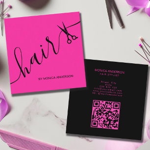 Rosa Haar Script Stylist Schere QR-Code Quadratische Visitenkarte