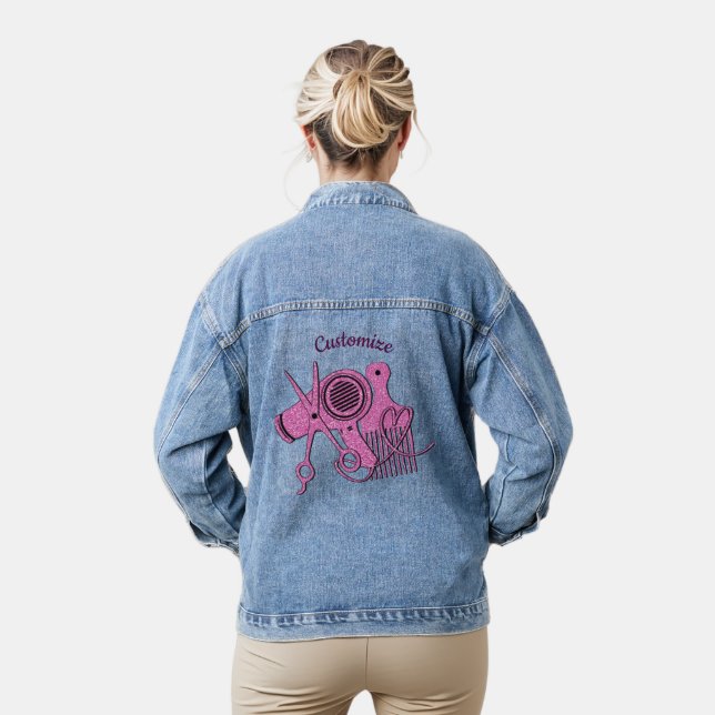 Rosa-Haar-Stylist-Logo Jeansjacke (Modell)