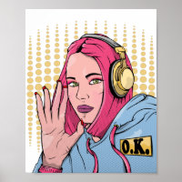 Rosa Haare Comic Buchstil Frau