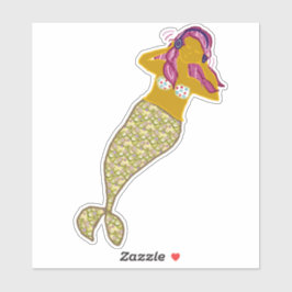 Rosa Haare, Gold Schwanz Meerjungfrau Musik hören Aufkleber