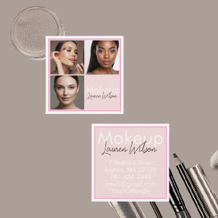 Rosa Haarfarbe, Make-up, Schönheitsstudio Quadrat Quadratische Visitenkarte