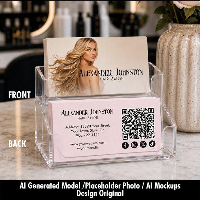 Rosa Haarstudio Elegantes Schönheitsdesign Visitenkarte (Blush Pink Hair Salon Elegant Beauty Design Business Card)