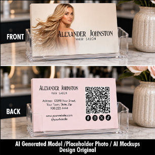 Rosa Haarstudio QR Code Social Media Visitenkarte