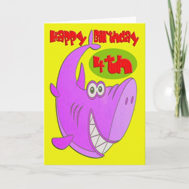 Rosa Hai Viertes Geburtstag Karte (Vorderseite)