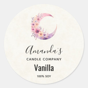 Rosa Halbmond mit Blume Candle Business Runder Aufkleber