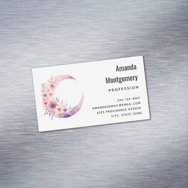 Rosa Halbmond mit Hübschen Blume Magnetische Visitenkarte (Beispiel)