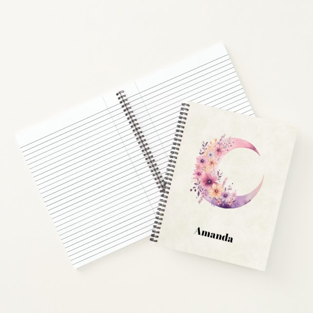 Rosa Halbmond mit Hübschen Blume Notizbuch (Innenseite)