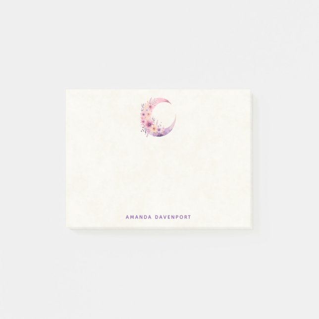 Rosa Halbmond mit Hübschen Blume Post-it Klebezettel (Vorderseite)