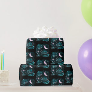 Rosa Halbmond Sterne Himmelsschwarz Halloween Geschenkpapier