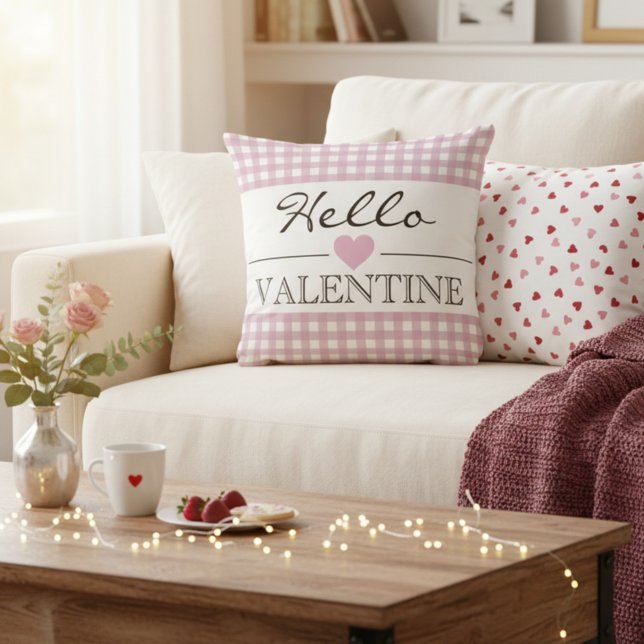 Rosa Hallo Valentins- Karo Gingham Kissen (Von Creator hochgeladen)