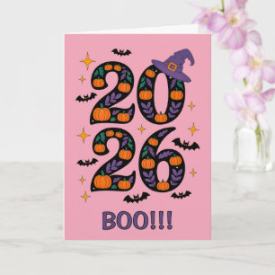 Rosa Halloween 2026 Kürbisse Hexenhut Gruselig Karte