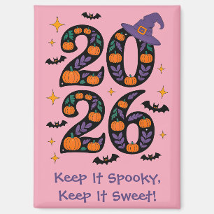 Rosa Halloween 2026 Kürbisse Hexenhut Gruselig Magnet