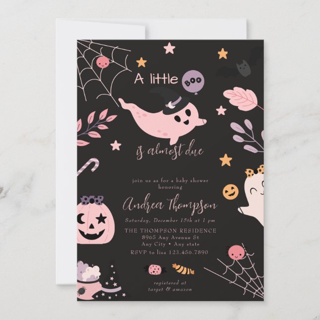 Rosa Halloween Baby Dusche Einladung (Vorderseite)