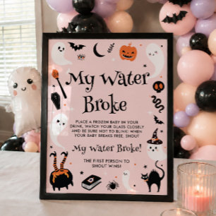 Rosa Halloween-Baby-Party Mein Fruchtwasser Ist Ge Poster