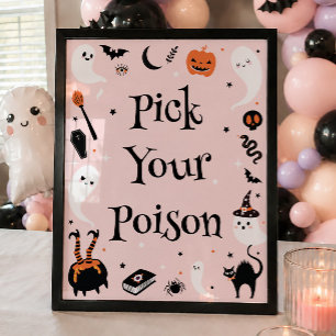 Rosa Halloween-Baby-Party 'Pick Your Poison'-Geträ Poster