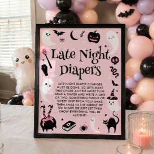 Rosa Halloween-Baby-Party Späte Nachtwindeln Poster
