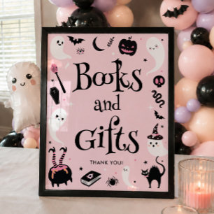 Rosa Halloween-Baby-Shower-Bücher und Geschenke Poster