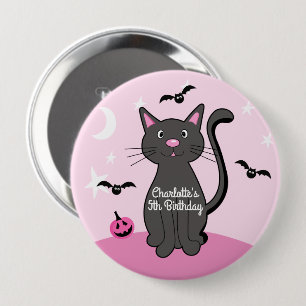 Rosa Halloween Black Cat Birthday Girl Button