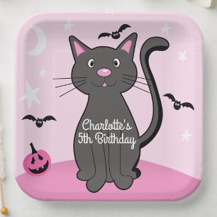 Rosa Halloween Black Cat Birthday Girl Pappteller