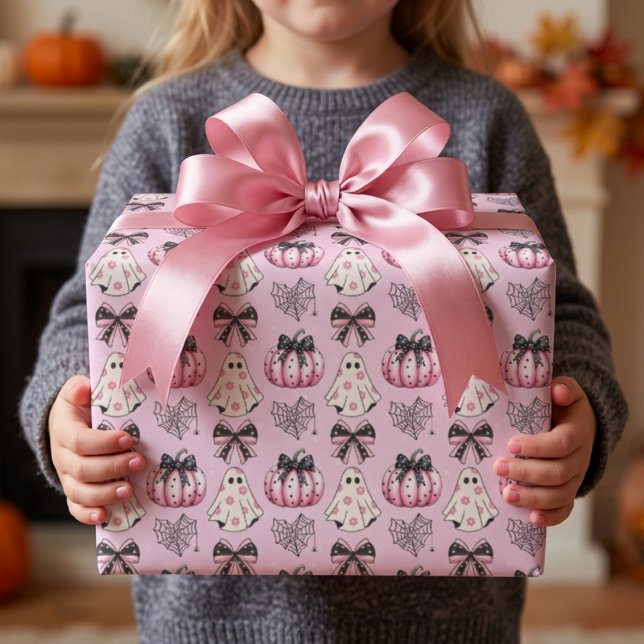Rosa Halloween-Geist  Geschenkpapier (Von Creator hochgeladen)
