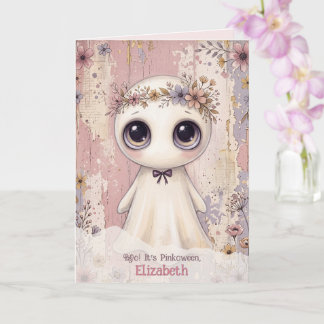 Rosa Halloween-Geist Süß Pinkoween Boo Gruß Karte