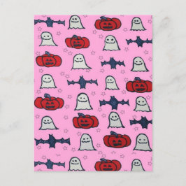 Rosa Halloween Gespenster, Fledermäuse und Kürbisl Postkarte