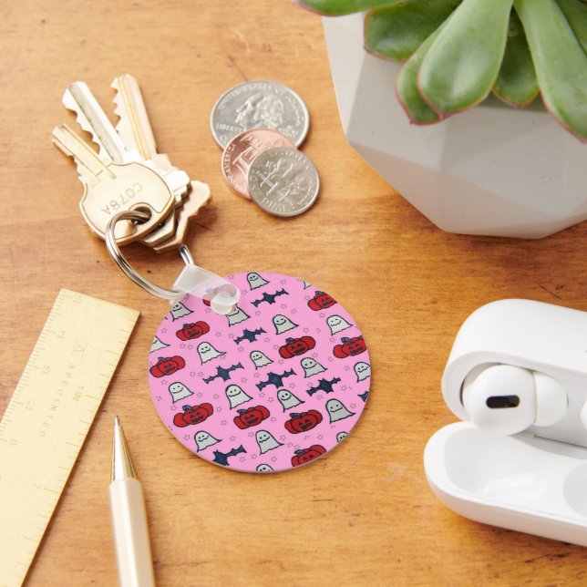 Rosa Halloween Gespenster, Fledermäuse und Kürbisl Schlüsselanhänger (Schreibtisch)