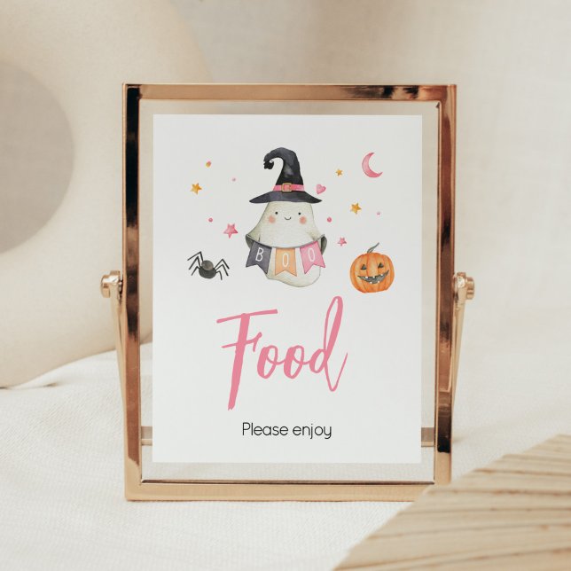 Rosa Halloween Ghost Little Boo Baby Dusche Nahrun Poster (Little Boo Baby Shower Food Sign)