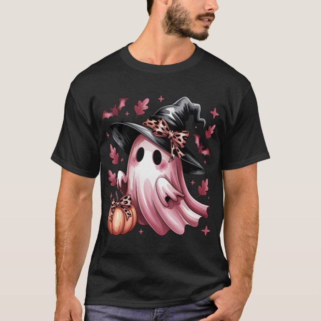 Rosa Halloween Ghost Witch Coquette Brustkrebs T-Shirt (Vorderseite)