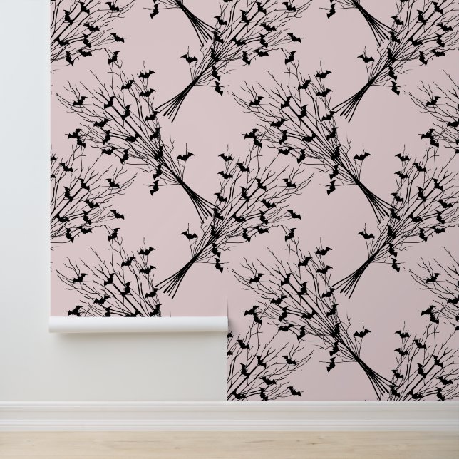Rosa Halloween Gothic Bat Spooky Branchen Tapete (Anwendung)