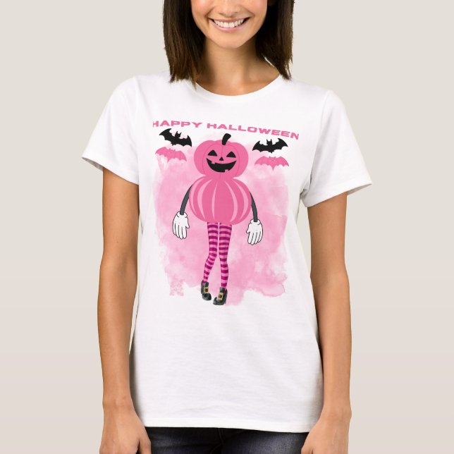 Rosa Halloween-Jack-oder-Laterne-T - Shirt (Vorderseite)