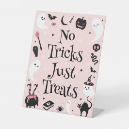 Rosa Halloween Kinderdusche ohne Tricks nur Lecker Sockelschild