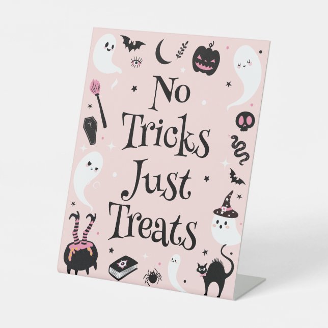 Rosa Halloween Kinderdusche ohne Tricks nur Lecker Sockelschild (Vorderseite)