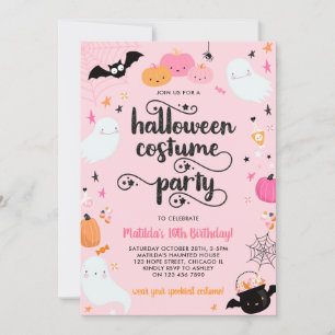 Rosa Halloween-Kostüm-Party Gruseliges Mädchen Geb Einladung