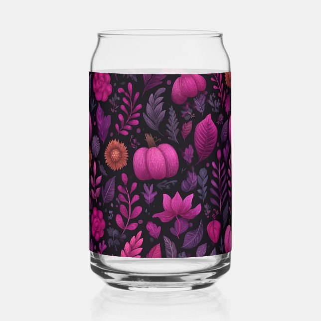 Rosa Halloween mit Kürbissen und Blätter Dosenglas (Vorderseite)
