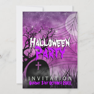 Rosa Halloween-Mond+Spinnennetz-Einladung Einladung