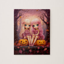 Rosa Halloween-Partnermädchen im Park