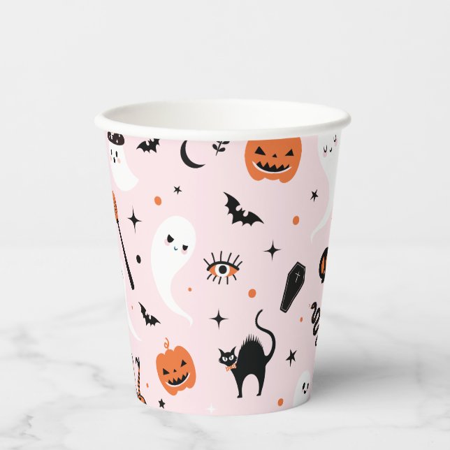 Rosa Halloween-Party Pappbecher (Vorderseite)