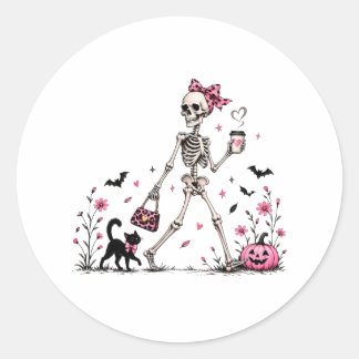 Rosa Halloween-Skelett-Aufkleber Runder Aufkleber