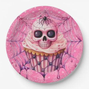 Rosa Halloween-Spinnennetze Pappteller