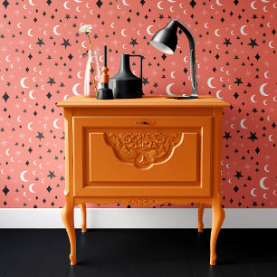 Rosa Halloween-Sterne und -Monde Tapete