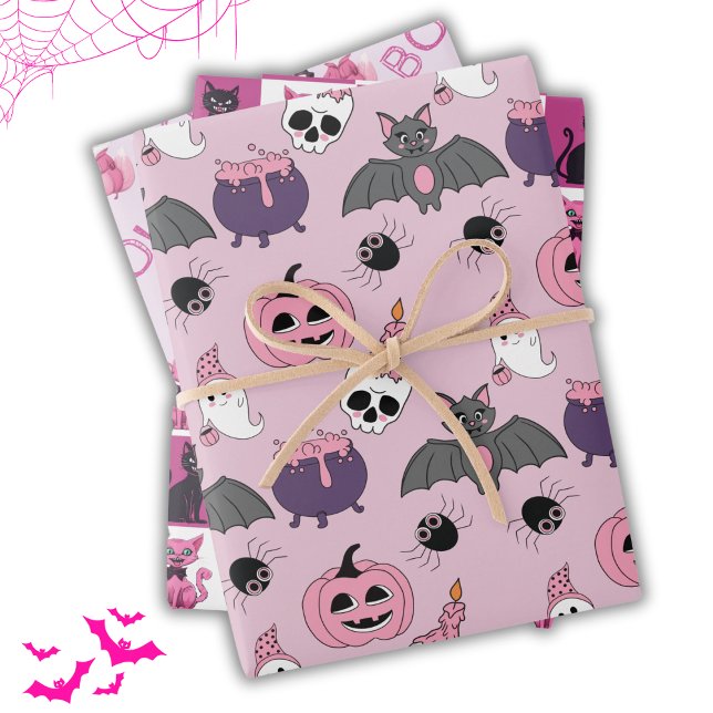 Rosa Halloween süße Tier Boo Süße Geschenkpapier Set (Von Creator hochgeladen)