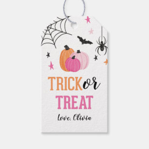 Rosa Halloween-Süßigkeiten oder Saures Kürbisse un Geschenkanhänger
