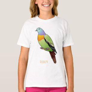 Rosa-halsige Grüntaube-Cartoon T-Shirt
