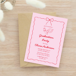 Rosa Hand Gezeichnet Bow Squiggle Graduation Party Einladung