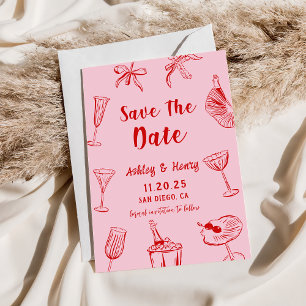 Rosa Hand gezeichnet Quirky Hochzeit speichern das Einladung